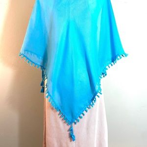Fringed Turquoise Triangle Scarf